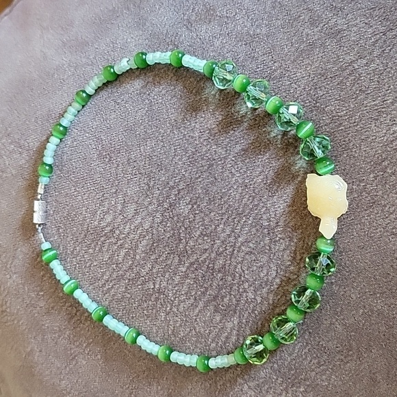 3/$30 HANDMADE Lime Fiber Optic Beaded Turtle Fetish Mermaidcore Necklace - Picture 2 of 8
